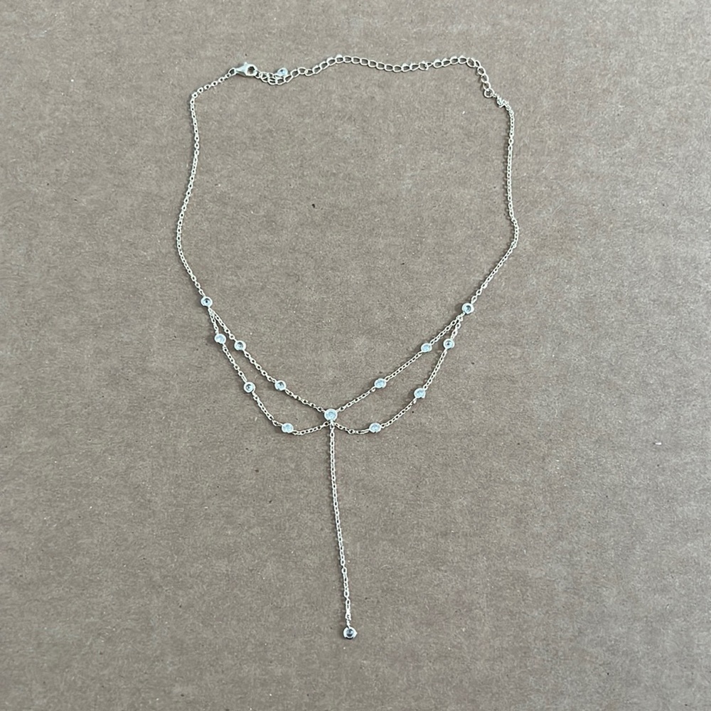 925 gold plated collar necklace with cubic zirconia crystals adjustable drop